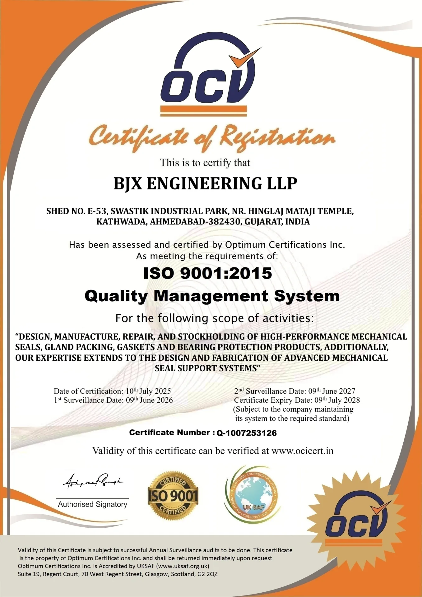 BJX Enginneg LLP – ISO 9001:2015